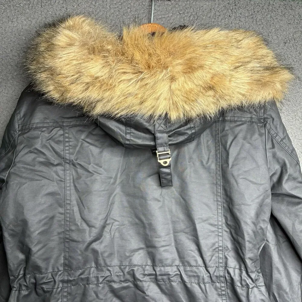 J.Crew Perfect Winter Parka Eco Friendly Primaloft Women Small Black Fur Hood